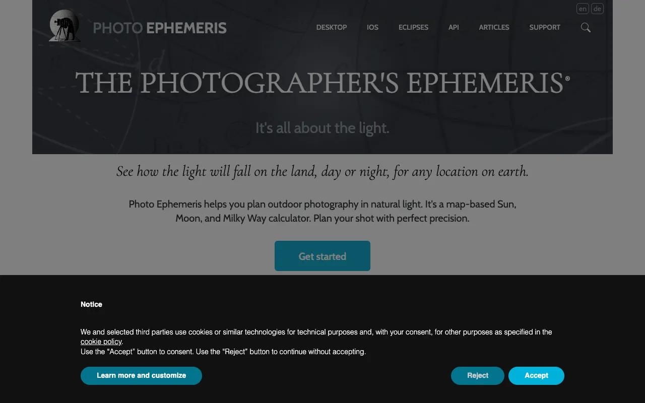 Image of The Photographer's Ephemeris – アウトドア写真撮影のベストプランニングツール