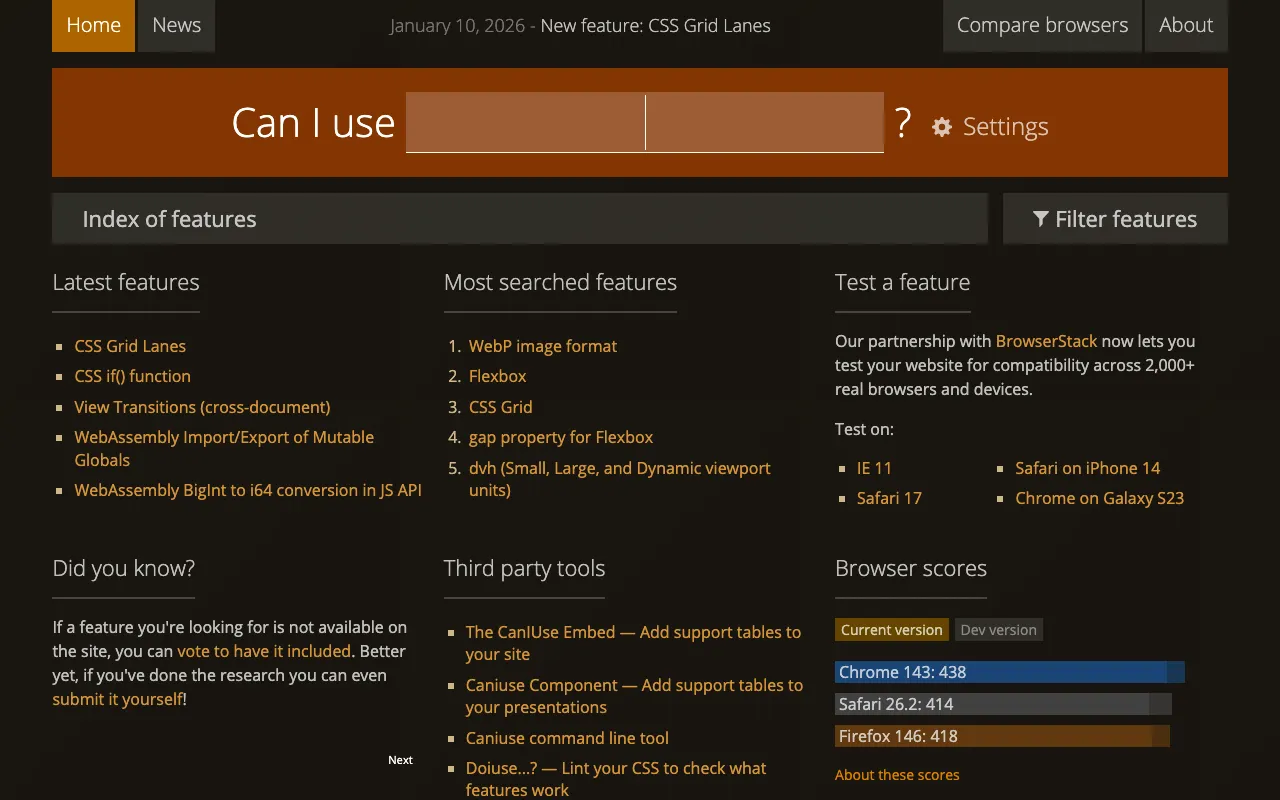 Image of Can I Use – The Definitive Browser Support Checker for Web Developers